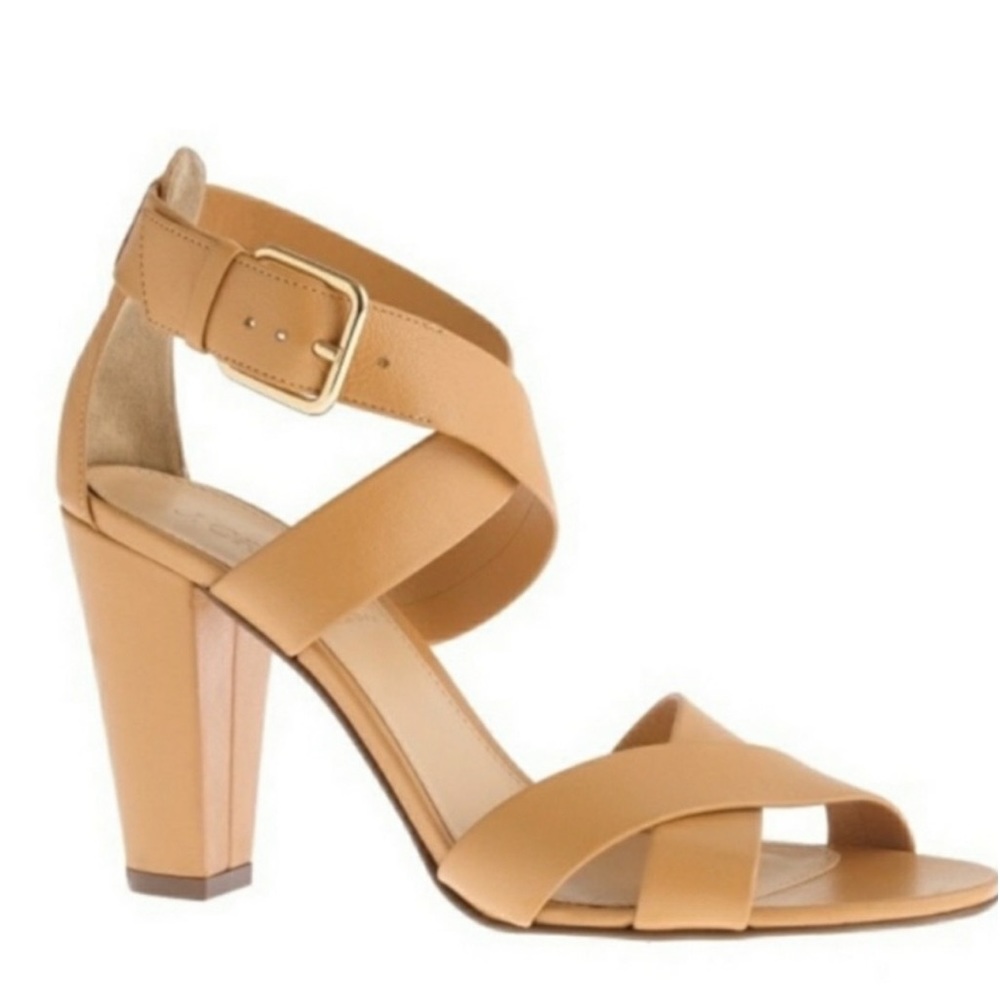 J. Crew Mari Tan Leather Block Heel Crisscross Sandals